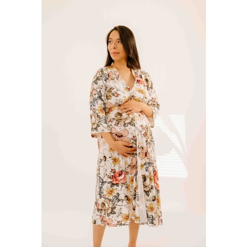 Lila Labor & Postpartum Gown in vintage floral