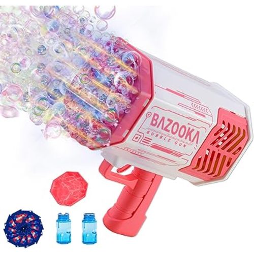 Petrella Toys Bubble Gun Bazooka Bubble Machine Gun 69 Hole Bubble Blaster Blower with Colored Lights Gifts for Kids Adults Outdoor Wedding Birthday Party Pink