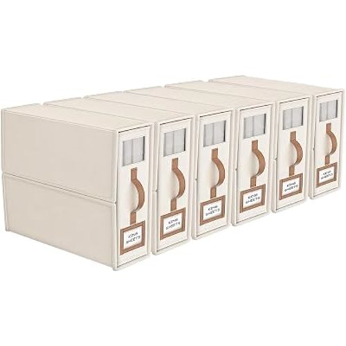 6 Pack Bed Sheets Organizers And Storage,Sheets Set Folder Keeper with Handle,Foldable Bedding Storage Box For Linen Closet,Duvet Cover(King Size-3.7 Gal,Beige)