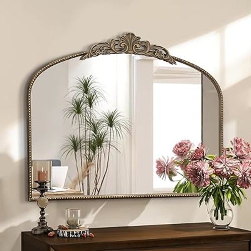 Micasso Large Antique Gold Mirror: 29"x 36" French Baroque Arched Mirror - Traditional Ornate Vintage Mirrors for Wall/Mantel/Entryway/Bathroom/Hallway - Home Decor for Living Room
