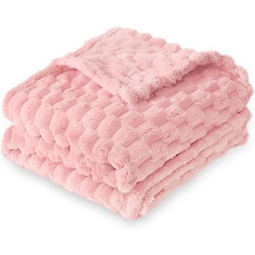 HOMRITAR Baby Blanket for Boy Girls 3D Jacquard Fluffy Toddler Blankets Soft Warm Cozy Flannel Fleece Warm Bed Blanket Nursery, Stroller Newborn Infant Bedding, 30 x 40 Inch (Light Pink)