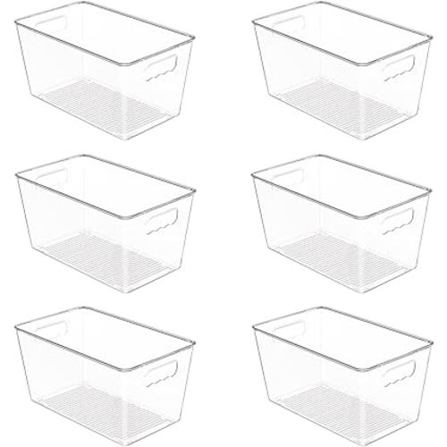 Vtopmart Clear Plastic Storage Bins, 6 PCS Pantry Organizer Bins with Handle for Refrigerator, Fridge, Cabinet, Kitchen, Countertops, Cupboard, Freezer Organization,Medium