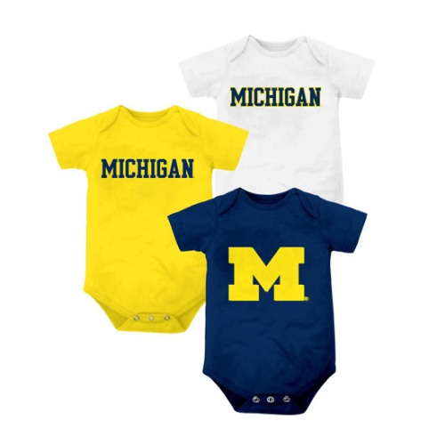 Outerstuff University of Michigan Infant 3-Pack Navy/White/Yellow Onesies