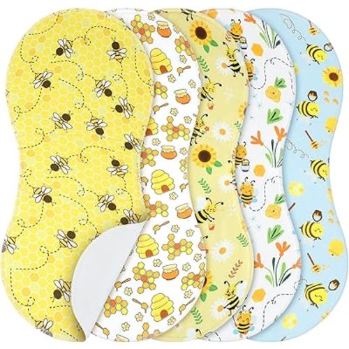 SmoothNovelty 5 Pack Bee Pattern Baby Burp Cloths Soft Absorbent Burping Rags for Newborns 19"x9" Spit up Cloths for Boy Girl Newborn Baby Shower Registry Gifts Set Nursery Decor