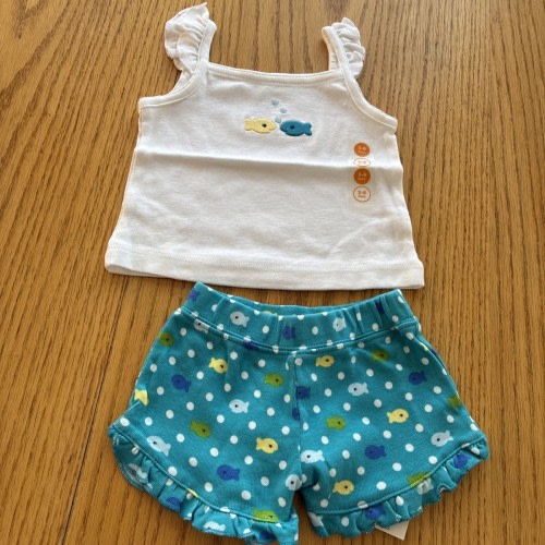 Gymboree 3-6 Months SUMMER Shorts & Top Ocean Theme Fish Embroidered 2 Pcs NWT