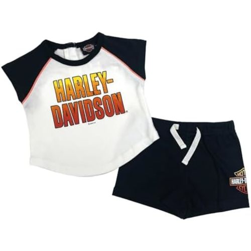 Harley-Davidson Baby Girls' 2 Piece Infant Knit Raglan T-Shirt & Shorts Set