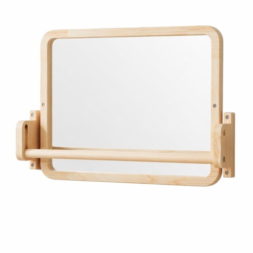 Aoibox 21 3 in W x 14 9 in H Montessori Framed Wall Mirror with Pull Up Bar Natural Wood Frame Baby Mirror