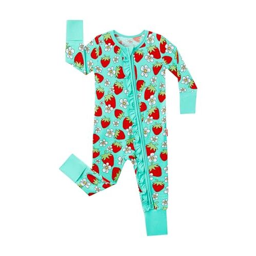 Bamboo Viscose Baby Girls Footless Sleeper Pajamas | 2-Way Zipper Pjs, Fold-Over Mittens Foot Cuffs, Ruffled Baby Clothes, Soft Breathable Tagless Sleep N Play Infant Outfits