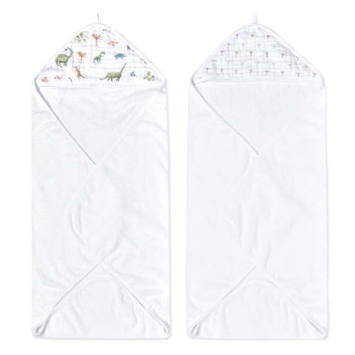 aden + anais essentials cotton hooded towels, Blue Dino Jungle, Boy, 2-pack