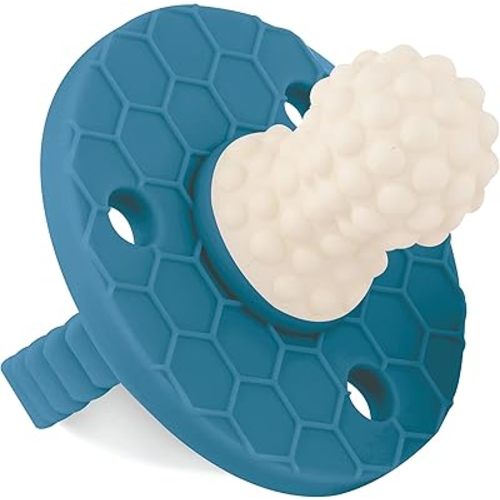 Soothipop Silicone Pacifier Teething Toys for Babies 0-6 Months 12, 18 Months - Pacifier Shaped Baby Teether, Soft Teething Pacifiers for Babies Baby Teething Relief Round Bumble Bump (Blue)