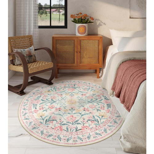 Walmart Black Friday Deals 2025 - Moynesa 4' Round Boho Pink Rug, Washable Non-Slip Carpet for Bedroom, Nursery or Sunroom