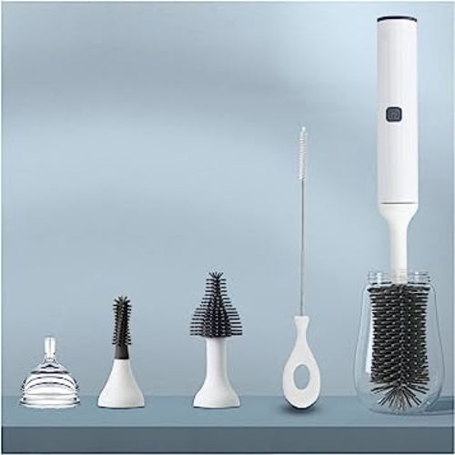 Electric Bottle Brush Cleaner Kit with Rechargeable Baby Bottle Brush Cleaner, Pacifiers Cleaner,Gap Cleaner, Long Straw Brush, Waterproof,Baby Newborn Essentials,Gift for Mothers,White
