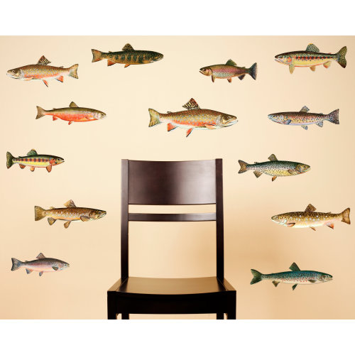 Trout Wall Decals - Set of 13 Fish Stickers - Great Gift for Fisherman / Angler / Trout Fishing
