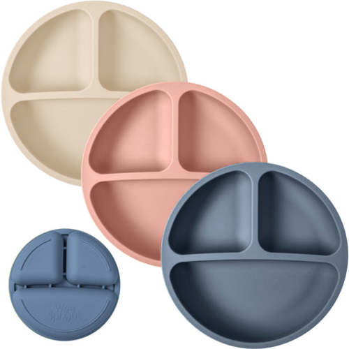Silicone Divided Plates - Matte Dark Gray/Off White/Tan