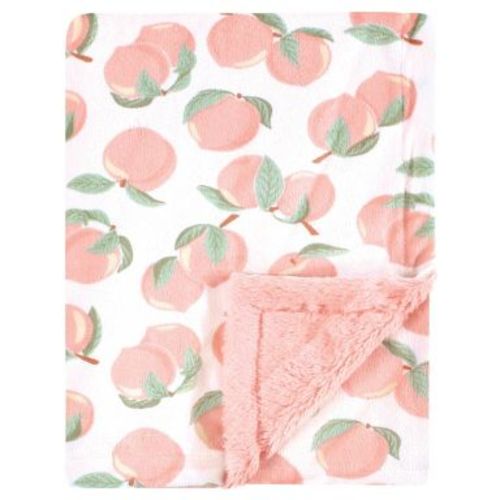 Hudson Baby Girls Plush Blanket with Furry Binding and Back, Peach, One Size
