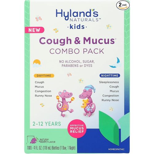 Hyland's Kids Cough Syrup and Mucus Relief Daytime and Nighttime Combo Pack, Kids Medicine for Ages 2-12, Grape Flavor, Promotes Sleep, Cough, Runny Nose, Mucus and Congestion, 8 Ounces