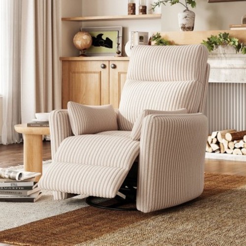 360 Swivel Rocking Recliner Chair: Corduroy Nursery Glider Rocker Chair with 2 Pillows