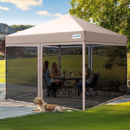 Quictent 10' x 10' Pop up Canopy with Netting, Screen House, Beige