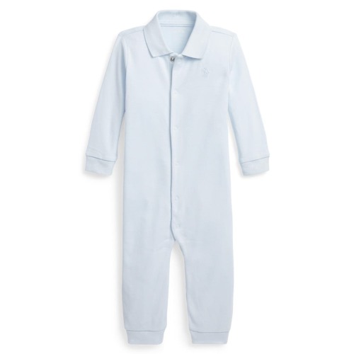 Snap Front Cotton Polo Romper, 3M