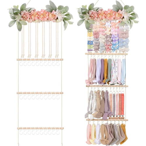 Headband Holder Hair Bows Organizer for Girls, Hair Accessories Display Storage Wall Hanging Decor for Baby Nursery Toddler Girls Room