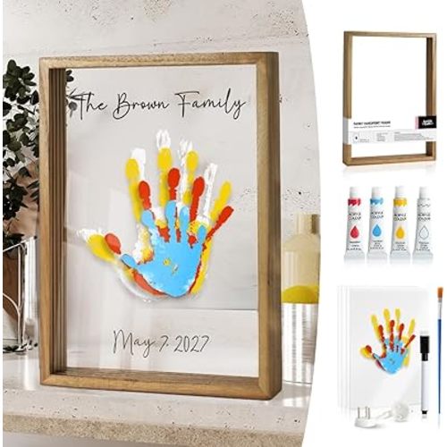 Kaciola Family Handprint Kit, DIY Newborn Keepsake Frame, Baby Hand and Footprint Kit, Unique New Baby Gift for Mothers Day Crafts Anniversary (Brown)