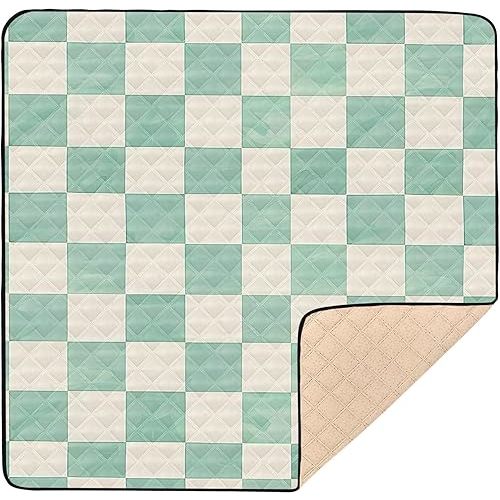 Mint and Cream Checkerboard Baby Play Mat for Floor, 50x50 inch Playpen Mat,Thicken Soft Non-Slip Tummy Time Mat for Toddlers and Infants