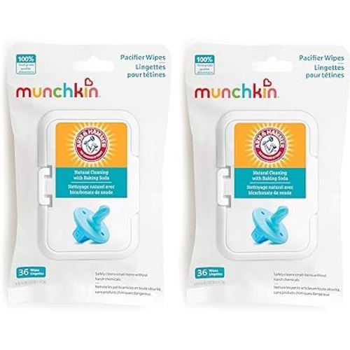 Munchkin Arm & Hammer Pacifier Wipes - Safely Cleans Breast Pump Parts and Feeding Essentials for Baby and Toddler, 2 Pack, 72 Wipes