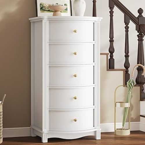 UPOSOJA 5 Drawer Dresser, 48" Tall Dresser Chest of Drawers, White