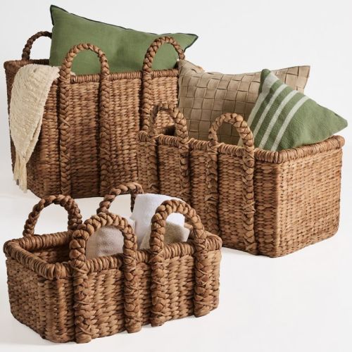 Best Choice Products 3Pc Shelf Baskets, Small, Large and XL Chunky Woven Wicker Baskets w/ Braided Handles - Chestnut