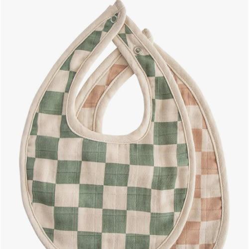 mushie Muslin Baby Bib | Soft Cotton for Infant Drips, Drools & Feedings | Adjustable Fit | 2 Pack