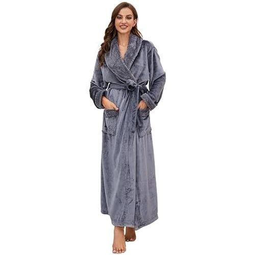 HEARTNICE Womens Long Fleece Robe Soft Plush Robes for Women Warm Bathrobes Comfy House Coat Full-length