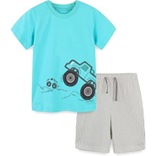 Bumeex Toddler Boy's Cotton Short Sleeve T-Shirt and Short Set 1-7Y