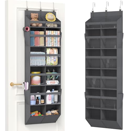 Lifewit 1 Pack Over the Door Organizer, 12 Section Clear Window Hanging Storage with 4 Side Pockets, Sturdy Anti Tilt 40 lbs Load Behind Door for Closet, Bedroom, Bathroom, Nursery, Dorm, Dark Gray