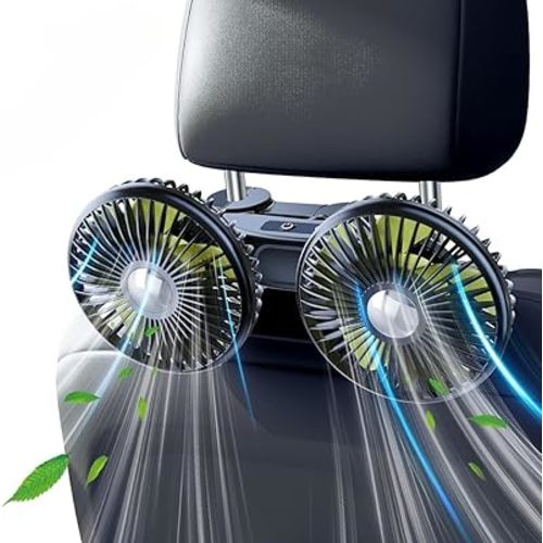 Car Fan for Back Seat 2000mAh, Rear Seat Fans, Adjustable Dual Head USB Cooling Air Fan, Portable Fans for Car with 3 Speeds, Car Seat Fan, Suitable for Kids Dogs