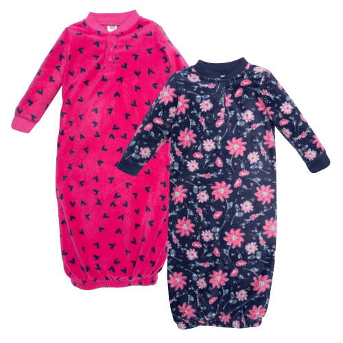 Hudson Baby Infant Girls Fleece Gowns, Botanical , 0-6 Months