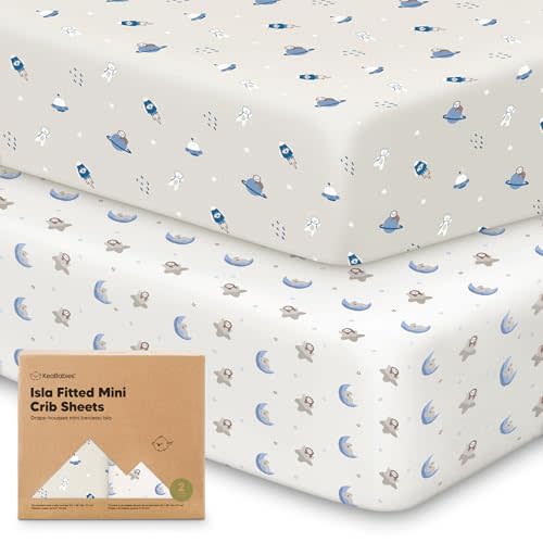 Pack and Play Sheets Fitted - 2-Pack Mini Crib Sheets for Pack N Play Mattress 38x26, Soft & Cozy, Neutral Toddler Playard Bedding, Snug Fitted Mini Baby Crib Mattress Cover Boy, Girl (Cosmo)