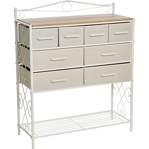 Household Essentials Victorian Style 8-Drawer and Bottom Shoe Shelf Storage Organizer Unit, White and Coastal Oak Color