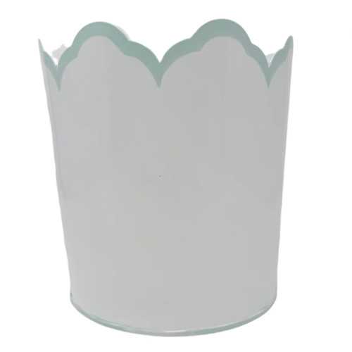Scalloped Waste Basket for Bathroom - White & Mint
