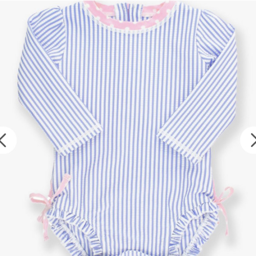 Seersucker Long Sleeve Rash Guard One Piece | RuffleButts & RuggedButts