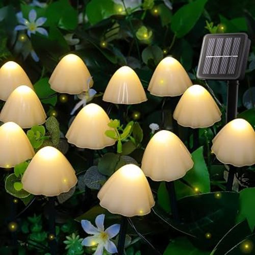 Solar Garden Lights, 12 LED 14.5ft Mini Mushroom Solar Lights Outdoor Waterproof, 2 Modes Lighted Mushroom Shaped Pathway Light for Patio Yard Garden Christmas Fall Decoration(Warm White)
