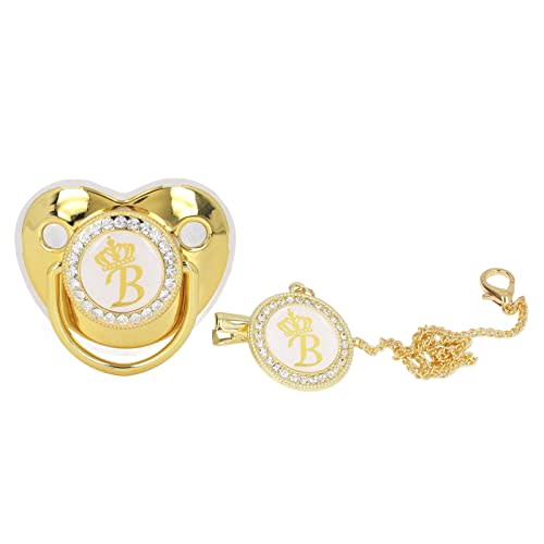 Personalized Golden Letter Baby Pacifier with Bling Design, Clips, Anti-Dust Cover for Newborn Photography, Baby Shower