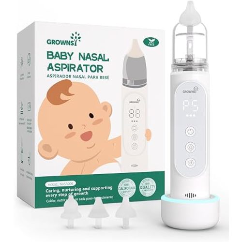 GROWNSY Nasal Aspirator for Baby,5 Suction Level & Cleaning Function,White