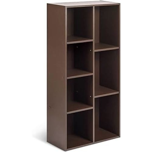 Amazon Basics 7 Cube Organizer Bookcase, Storage Shelves, Book Shelf, Espresso, 9.3"D x 19.5"W x 41.7"H