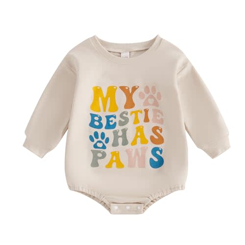 BULINGNA Infant Baby Girl Boy Fall Romper Sweatshirt My Bestie Has Paws Letters Print Bodysuit Onesie Shirt One Piece Outfit