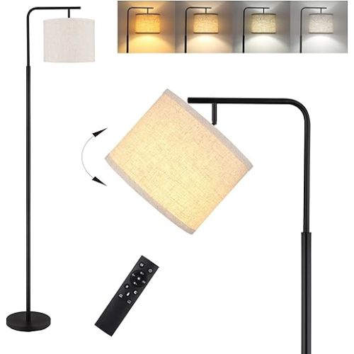 Floor Lamp for Living Room,Modern Standing Lamp with Remote Control,Stepless Dimmable,Black Tall Industrial Lamp with for Bedroom Office 9W LED Bulb Included.Classic Arc Floor Lamp