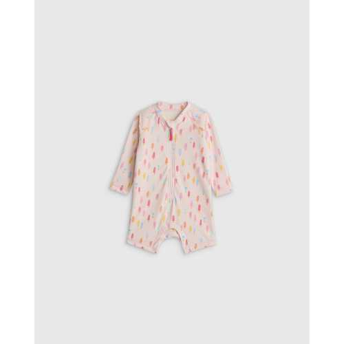 Girls Long Sleeve Zip-Up Rash Guard One-Piece - Baby in Popsicles