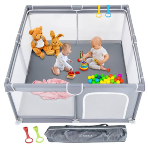 Todale 50”×50” Baby Playpen - Safe Infant & Toddler Gate for Crib - Portable Floor Yard with Anti-Slip Base and Breathable Mesh in Gray - Playpen for Babies and Toddlers, Gray