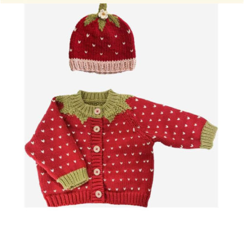 Cotton Strawberry Cardigan and Hat Set, Red - The Blueberry Hill Hats & Mittens | Maisonette
