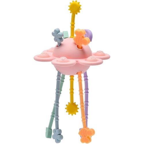 Montessori Sensory Toys for Babies,Silicone Teething Toys Pull String Baby Toy 6-12-18 Months (Pink)