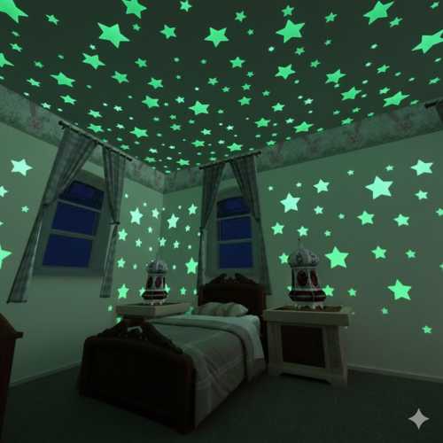 100 Glow in the Dark Stars Wall Stickers